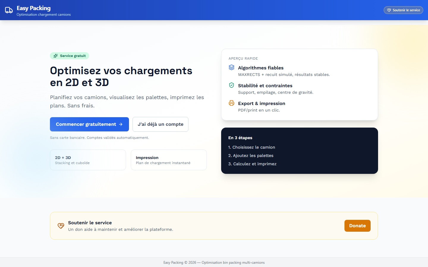 easypacking : optimisation du chargement de camions et conteneurs